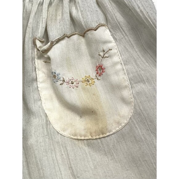 VTG 1950s GERANIO 24mos? Ivory Linen Embroidered SUNDRESS Cottagecore *Needs TLC - Picture 2 of 13